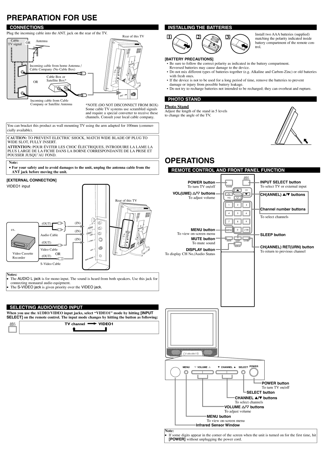 Symphonic WF15L5 owner manual Preparation for USE, Operations 