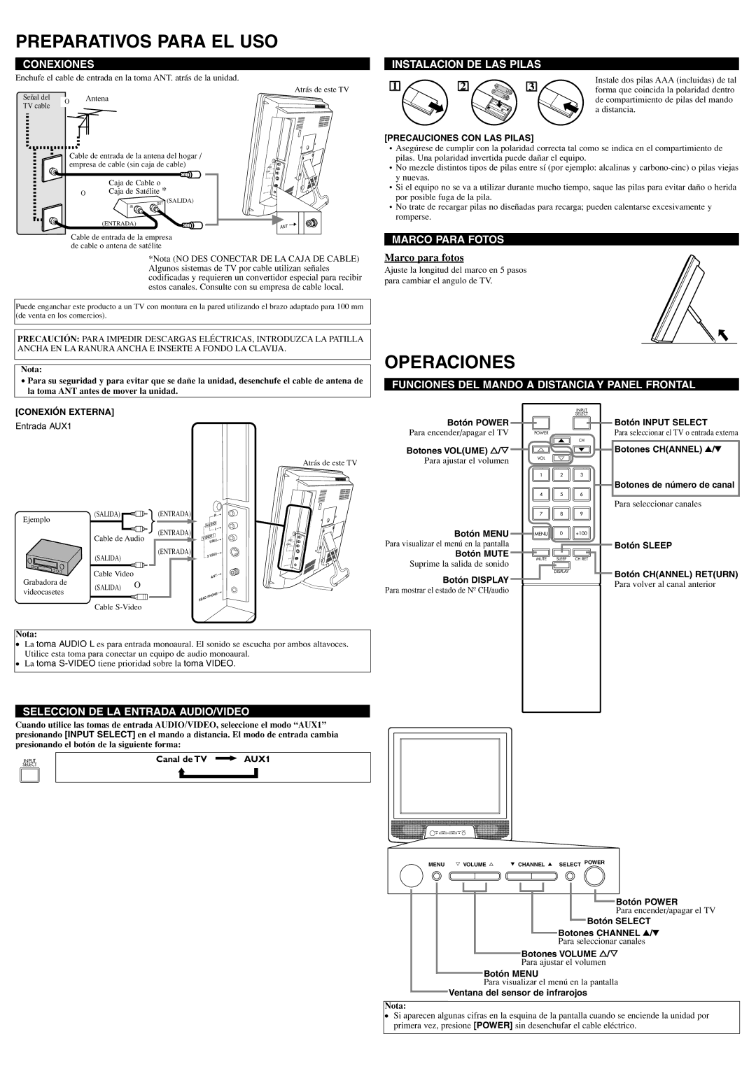 Symphonic WF15L5 owner manual Preparativos Para EL USO, Operaciones 