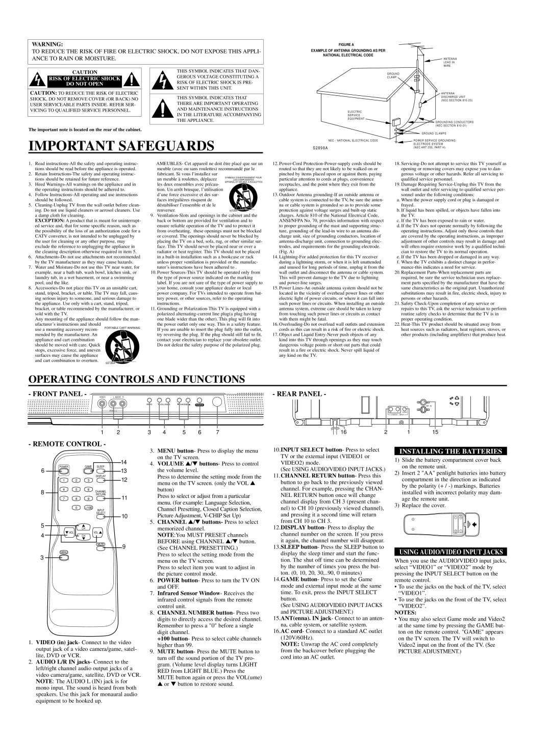 Symphonic WF203 owner manual Installing the Batteries, Using AUDIO/VIDEO Input Jacks 