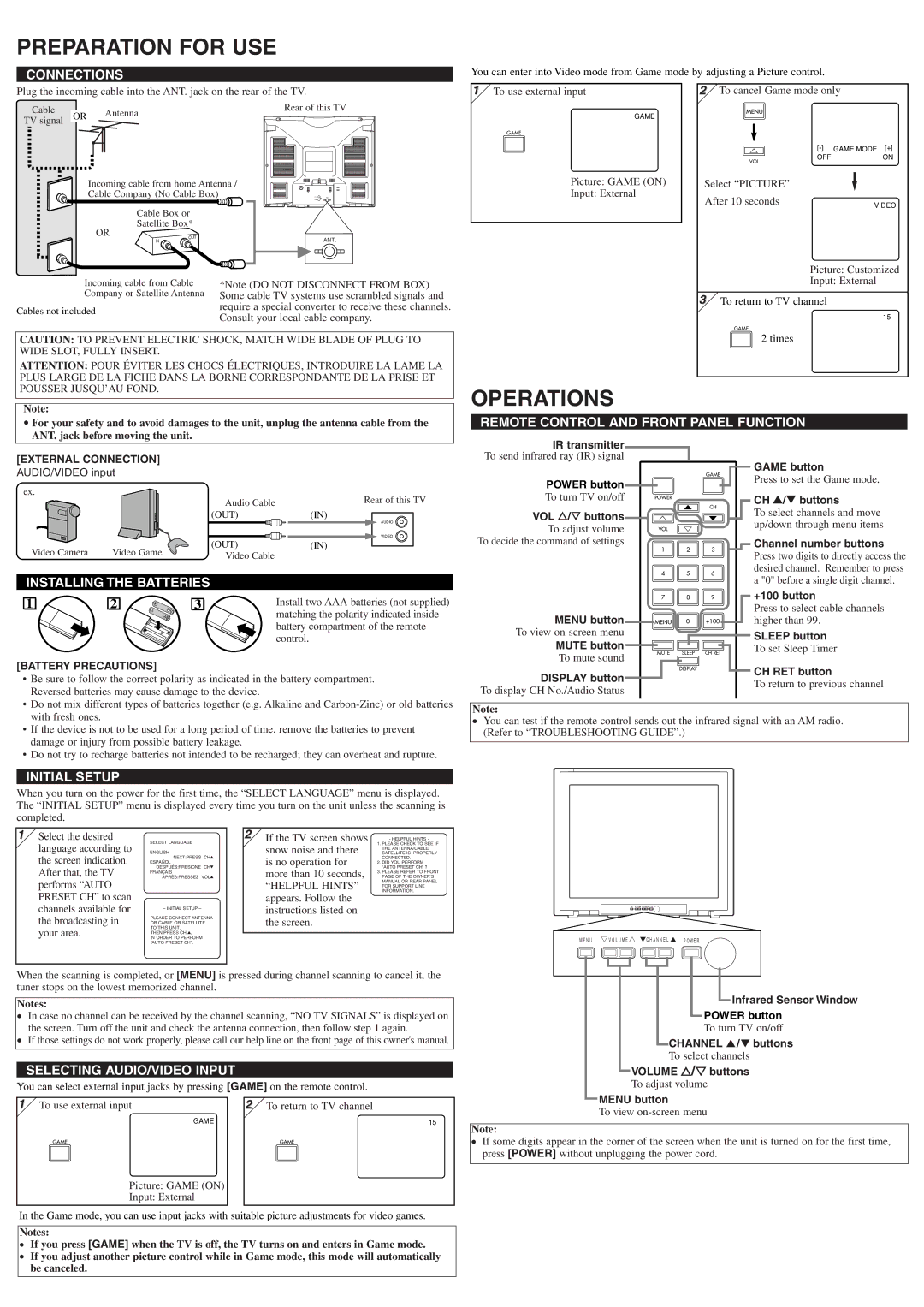 Symphonic WF206 owner manual Preparation for USE, Operations 