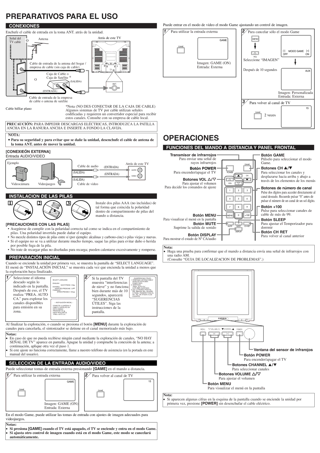 Symphonic WF206 owner manual Preparativos Para EL USO, Operaciones 