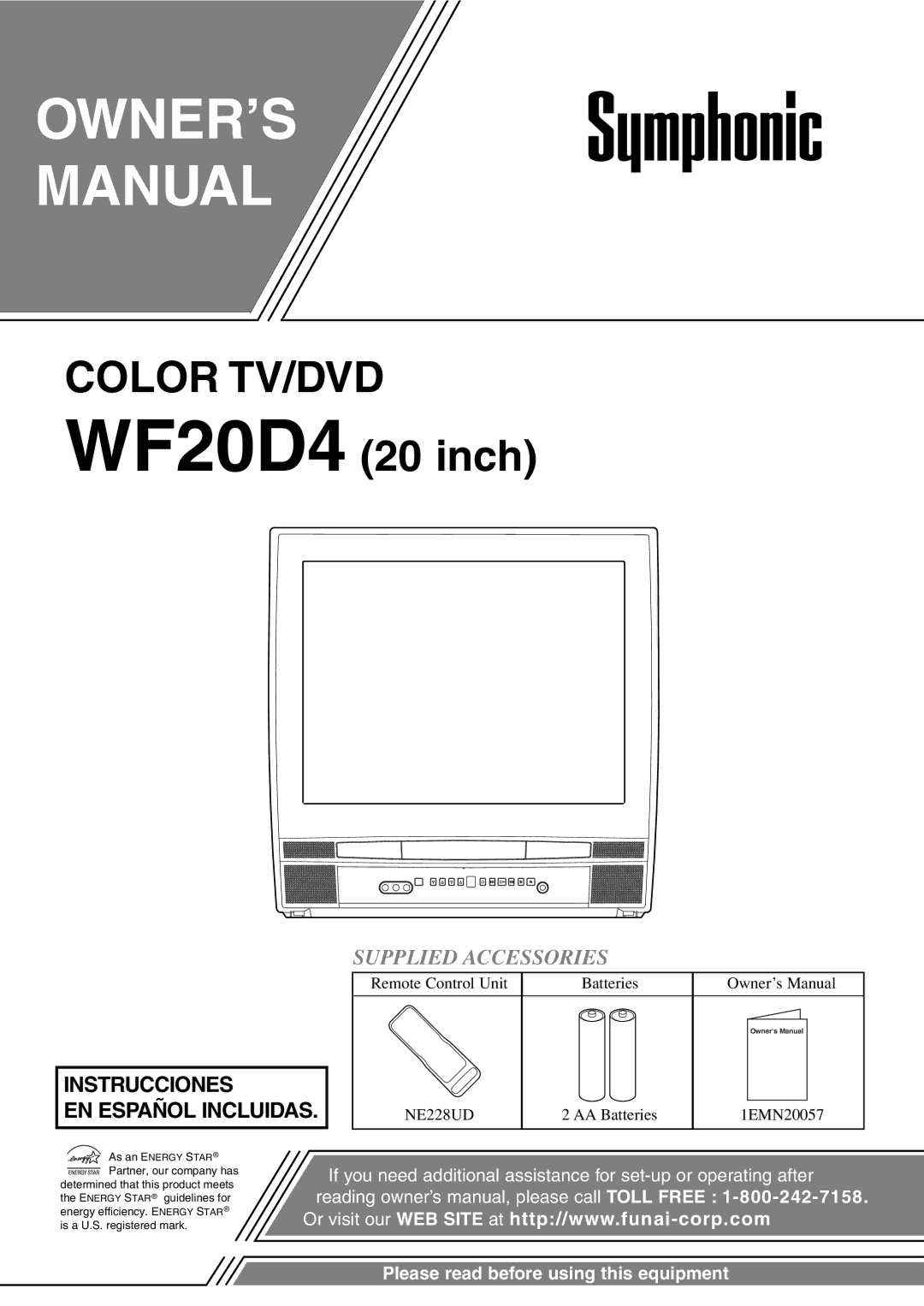 Symphonic WF20D4 owner manual OWNER’S Manual, Supplied Accessories 