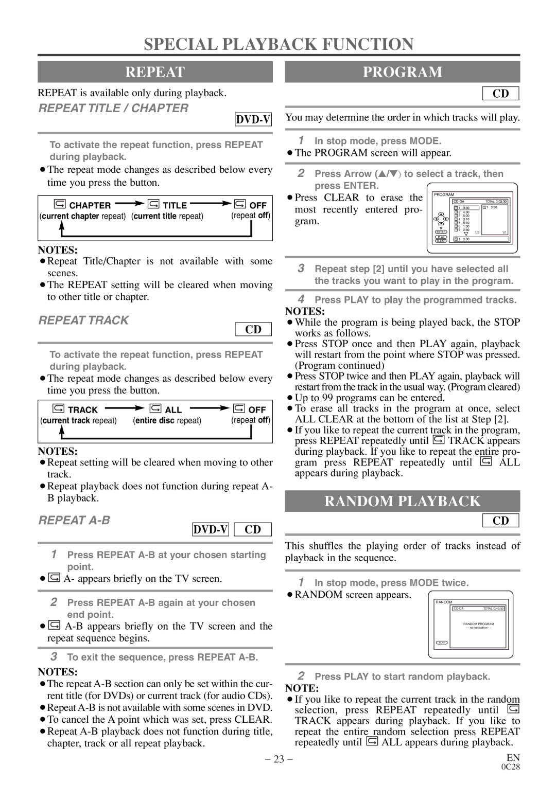 Symphonic WF20D4 owner manual Special Playback Function, Repeatprogram, Random Playback 