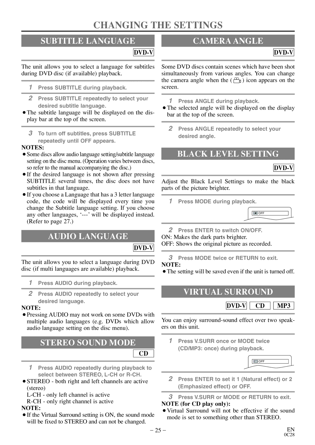 Symphonic WF20D4 owner manual Changing the Settings 