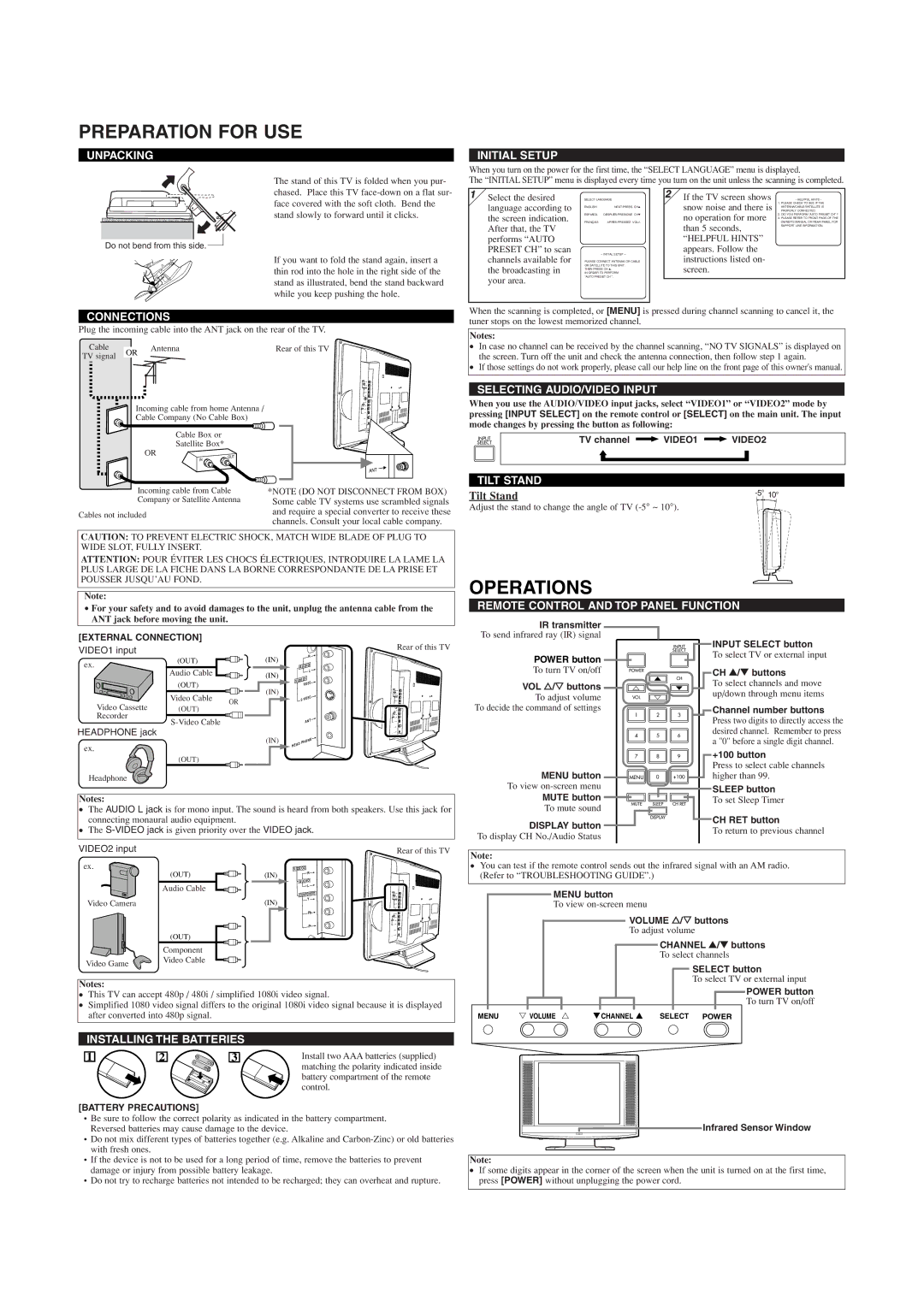 Symphonic WF20L6 owner manual Preparation for USE, Operations 