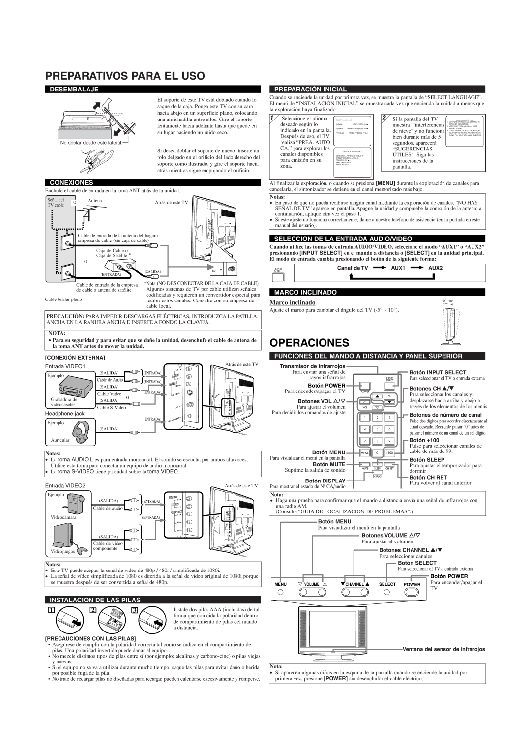 Symphonic WF20L6 owner manual Preparativos Para EL USO, Operaciones 