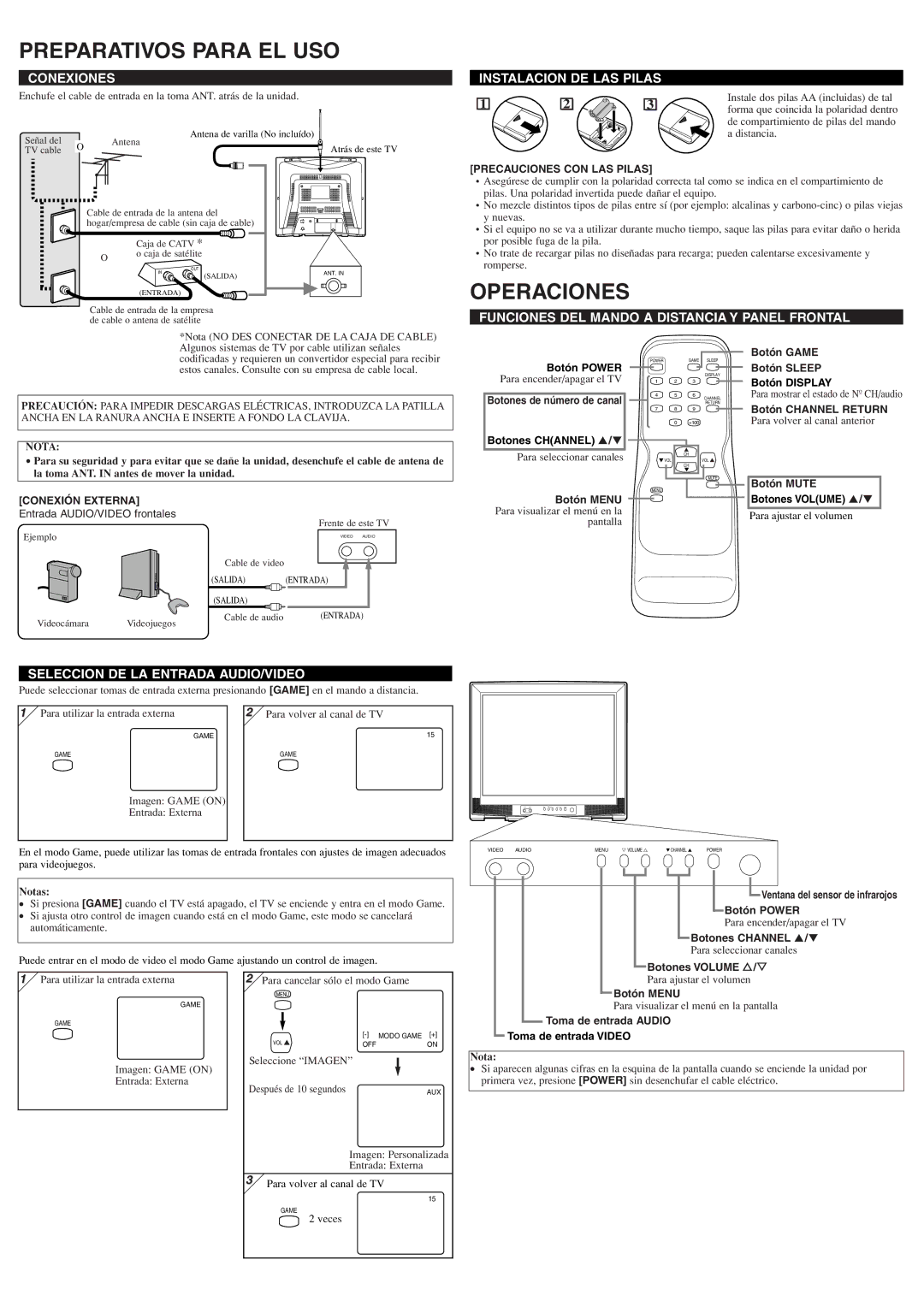 Symphonic WF24T5 owner manual Preparativos Para EL USO, Operaciones 