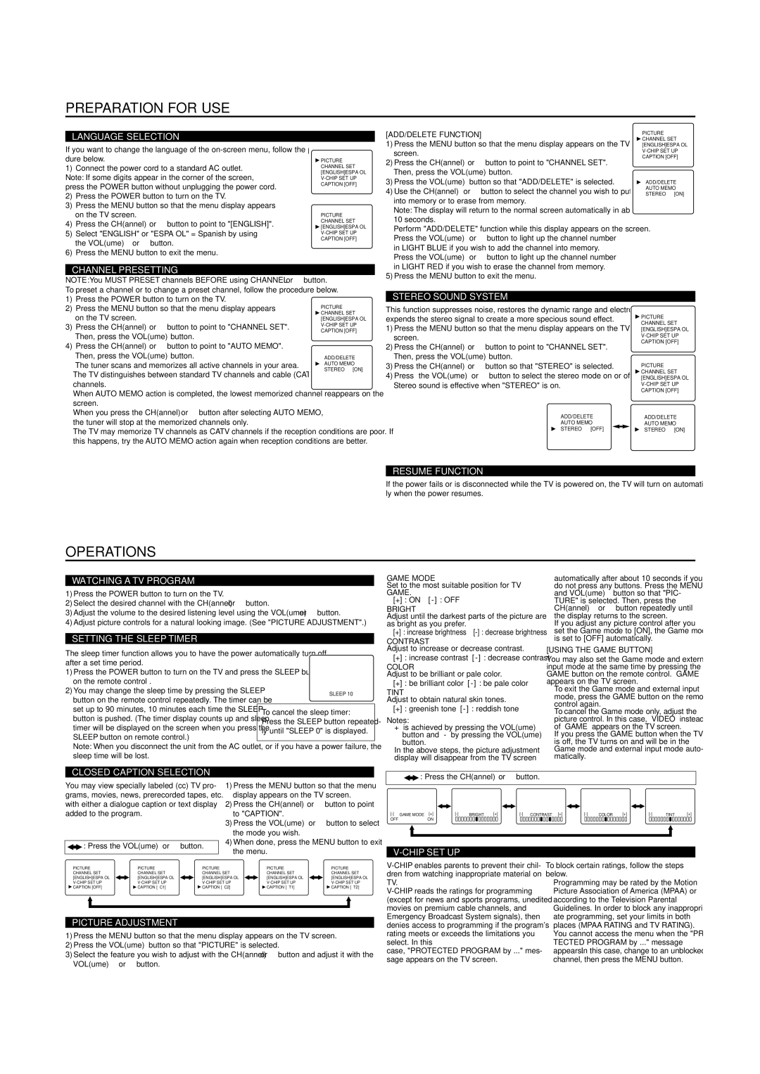 Symphonic WF2703 owner manual Preparation for USE, Operations 