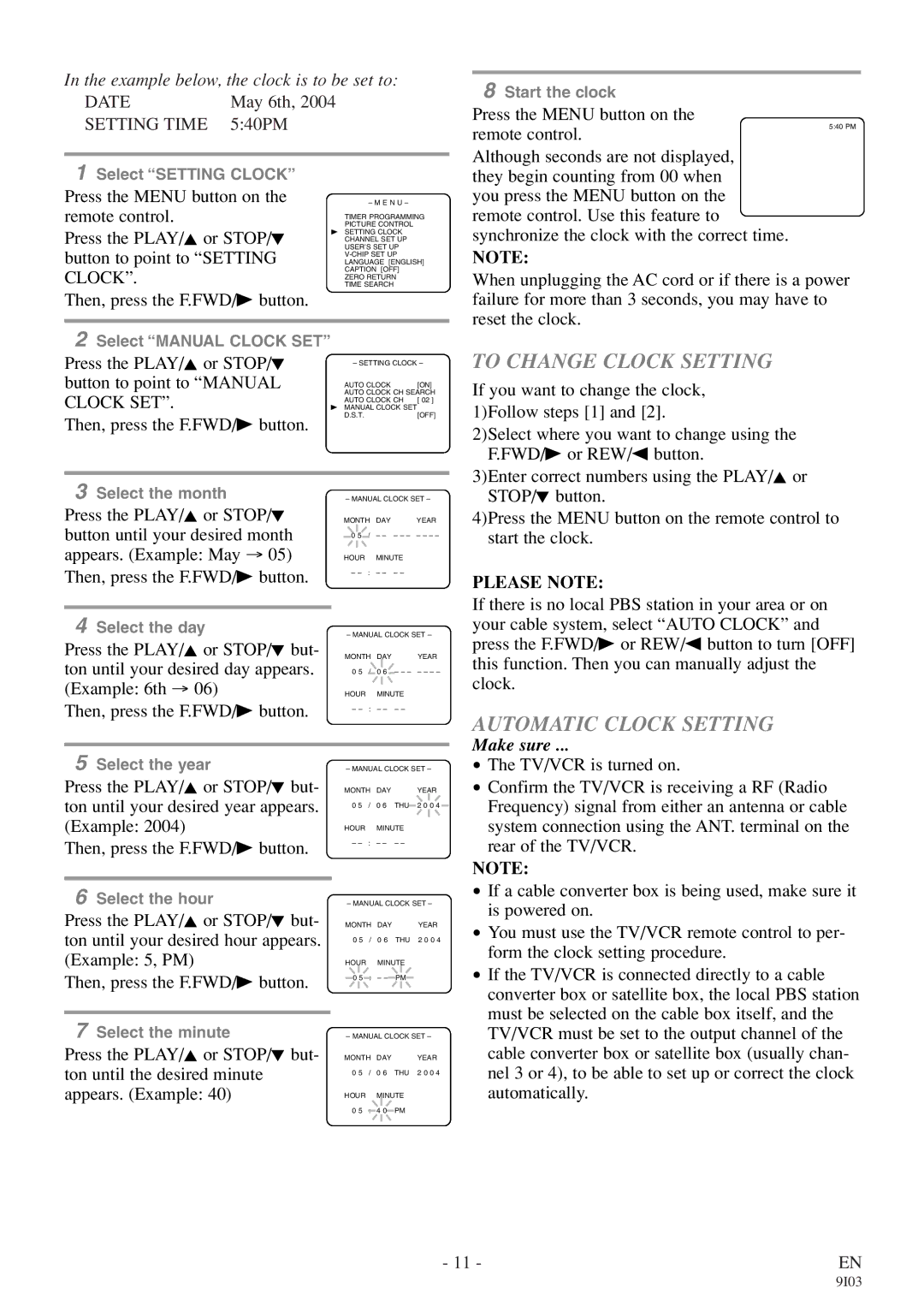 Symphonic WF319E owner manual To Change Clock Setting, Automatic Clock Setting, Please Note 