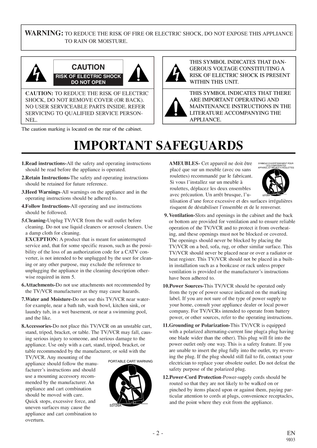 Symphonic WF319E owner manual Important Safeguards 