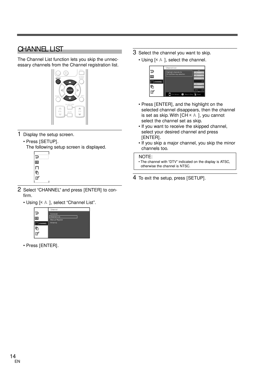 Symphonic WF32L6 owner manual Channel List, To exit the setup, press Setup, Channell Listi 