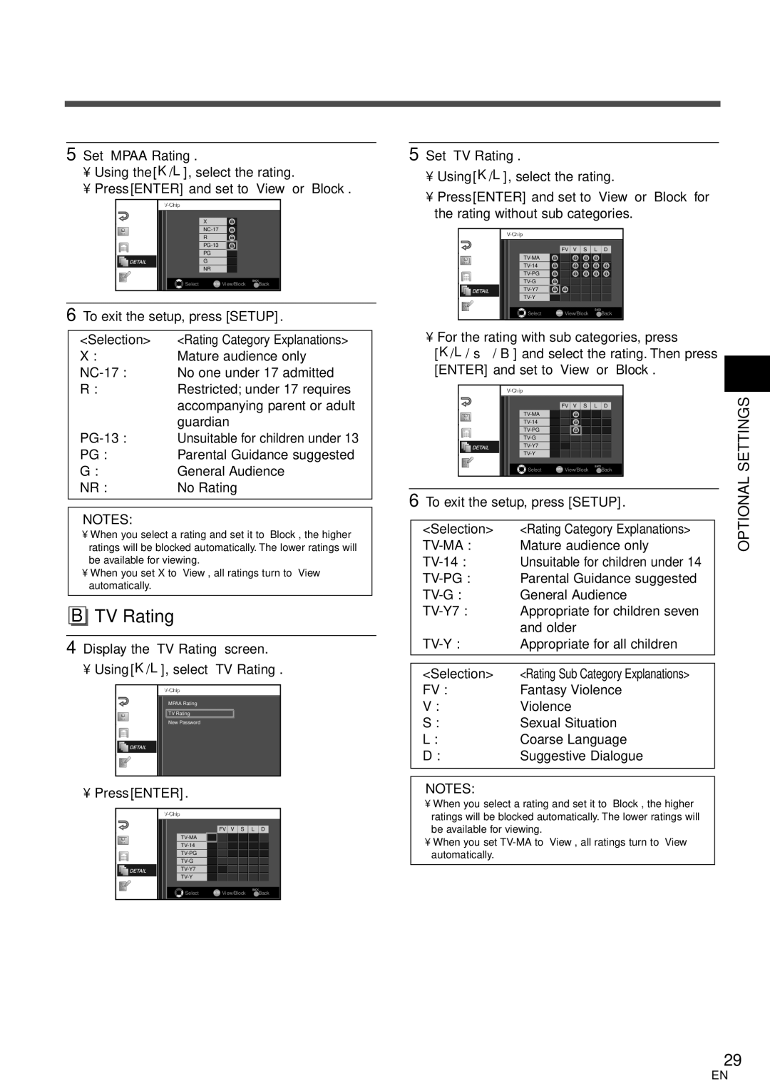 Symphonic WF32L6 owner manual Selection, NC-17, PG-13, TV-MA Mature audience only TV-14, Fantasy Violence, Sexual Situation 