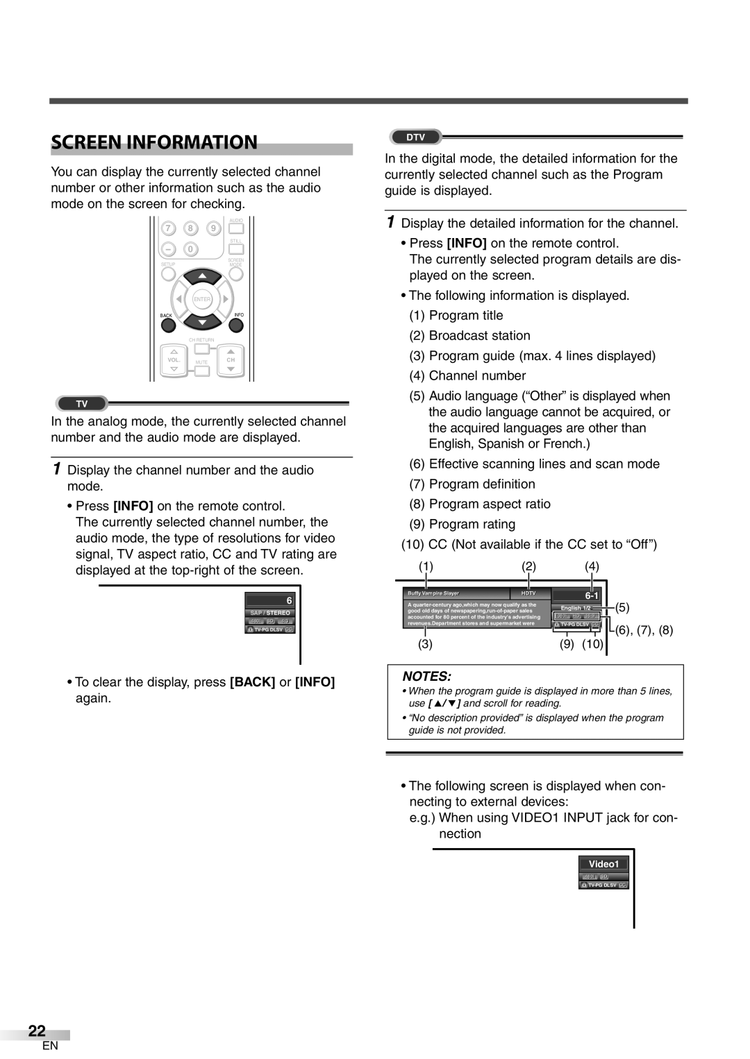 Symphonic WF32L6 owner manual Screen Information, 6, 7 