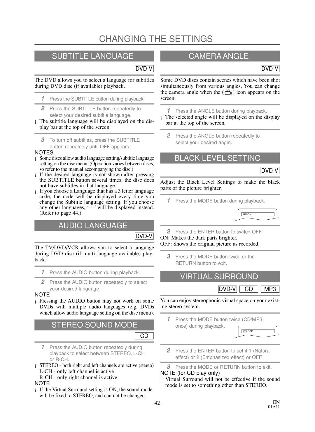 Symphonic WF719 owner manual Changing the Settings 