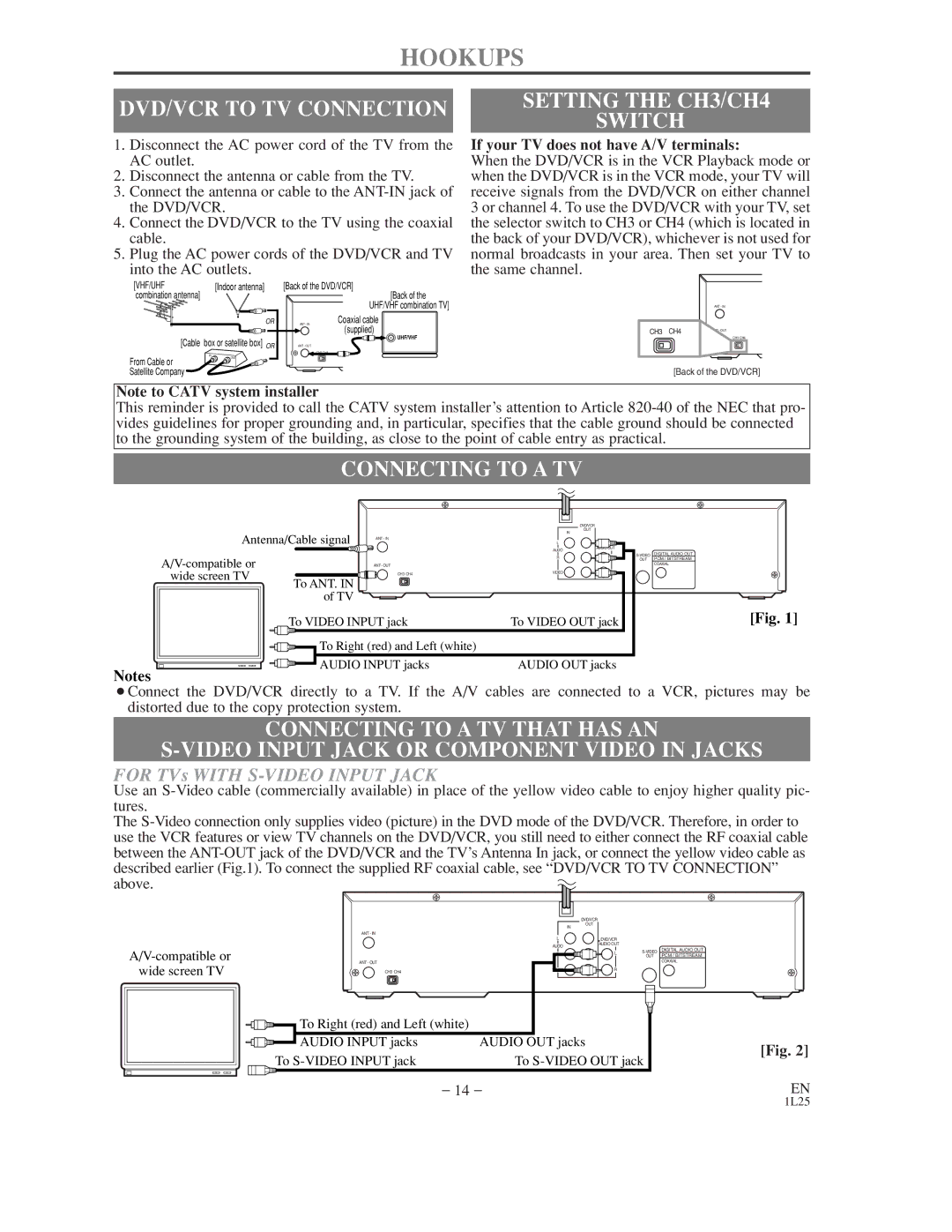 Symphonic WF802 Hookups, DVD/VCR to TV Connection, Switch, Connecting to a TV, If your TV does not have A/V terminals 