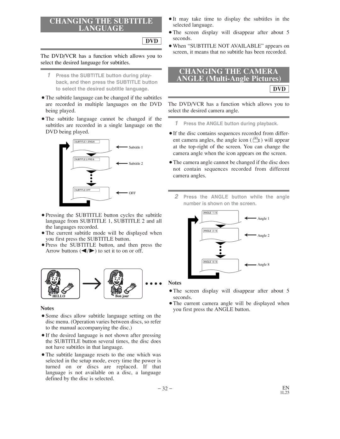 Symphonic WF802 owner manual Changing the Subtitle Language, Changing the Camera Angle Multi-Angle Pictures 