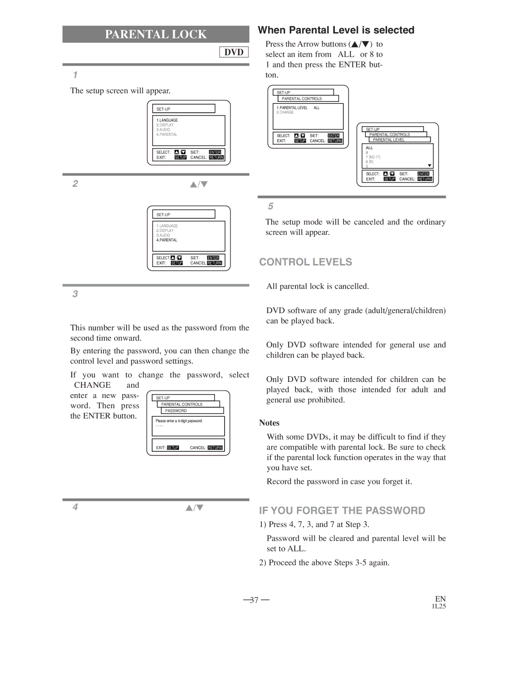 Symphonic WF802 owner manual Parental Lock, All parental lock is cancelled 