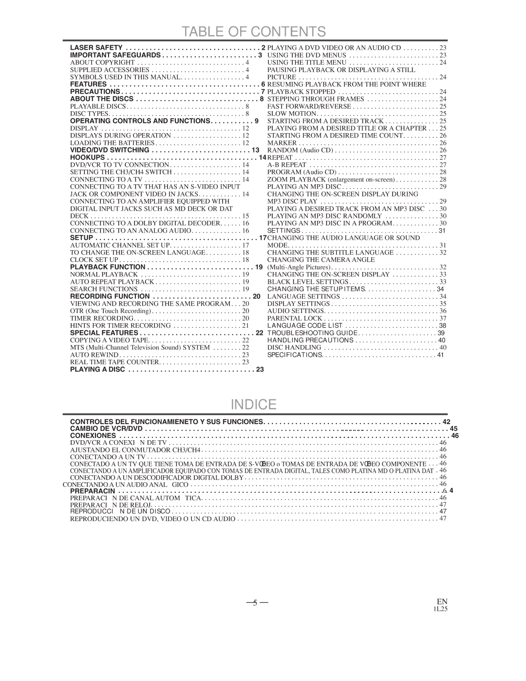 Symphonic WF802 owner manual Table of Contents, Indice 