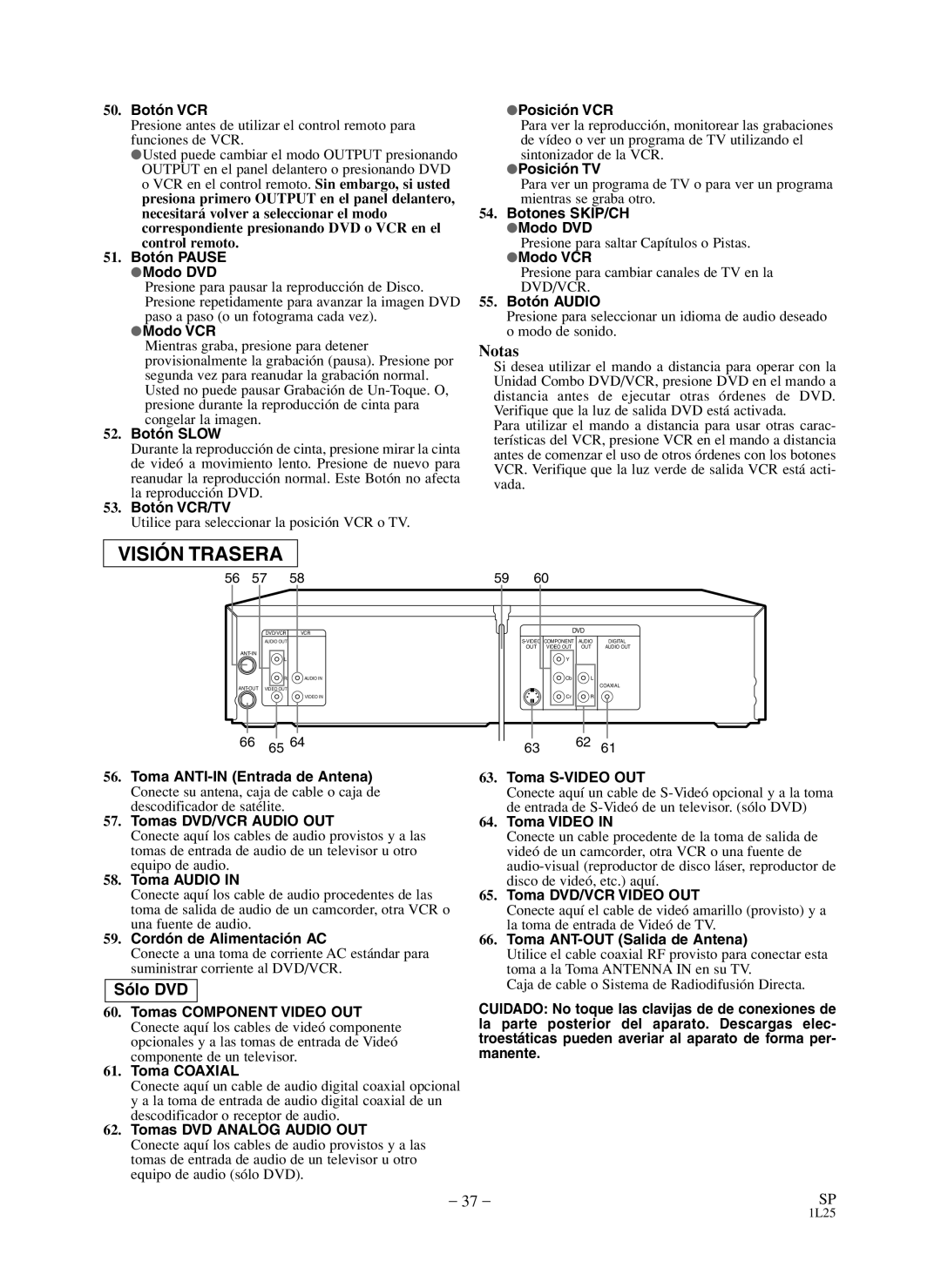 Symphonic WF803 owner manual Visión Trasera 