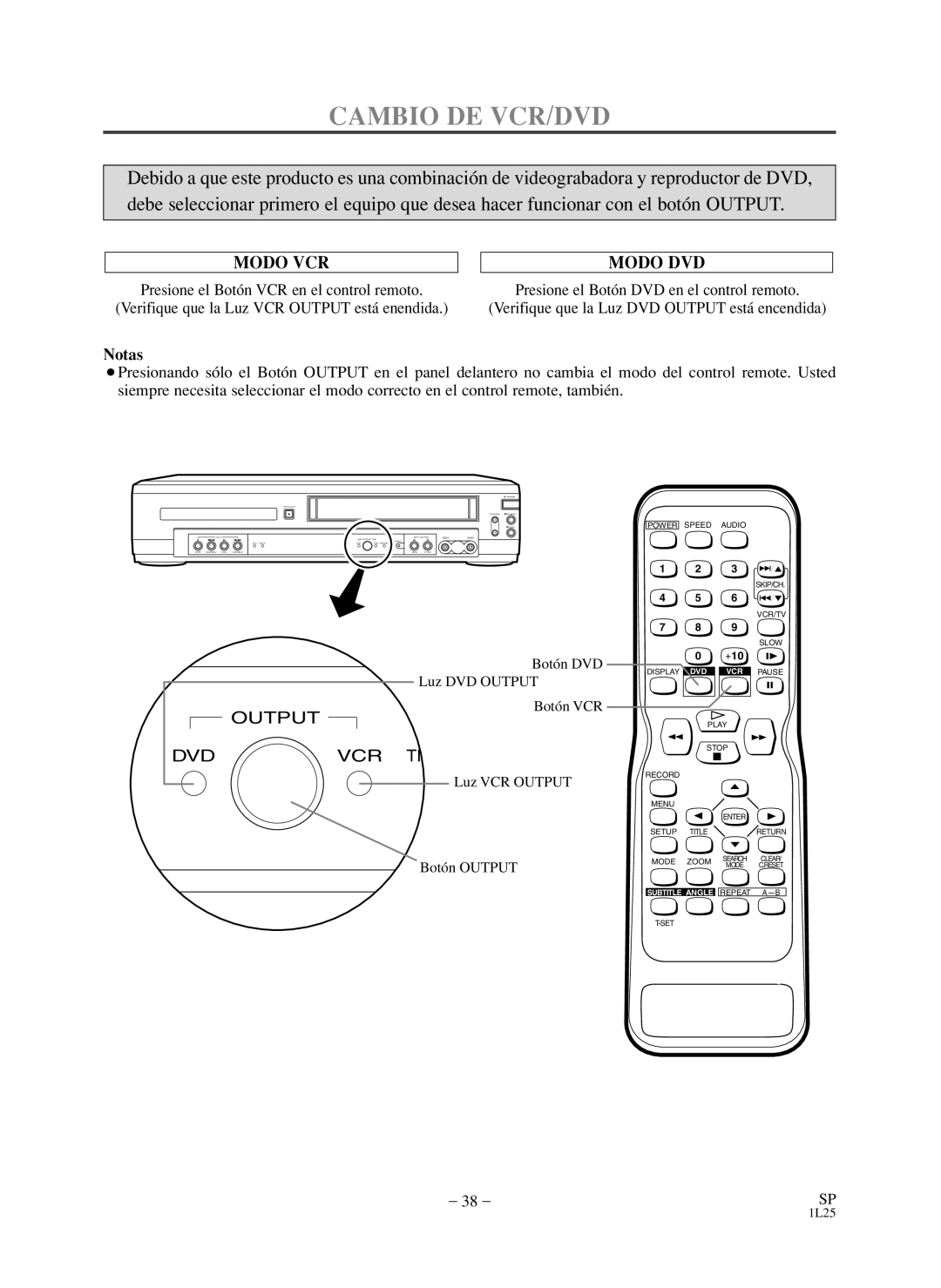 Symphonic WF803 owner manual Cambio DE VCR/DVD, Modo VCR 