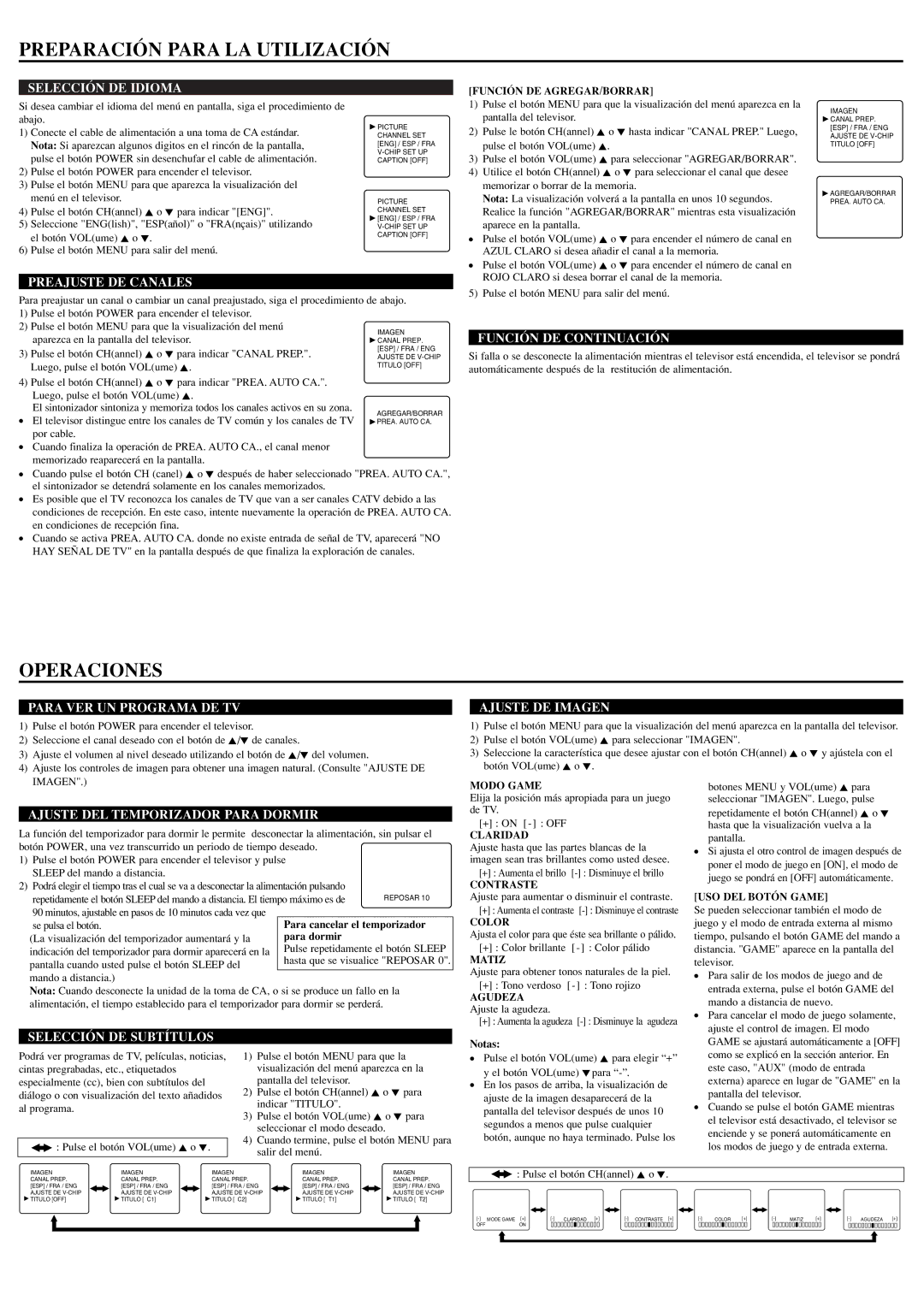 Symphonic WFT20M4 owner manual Preparación Para LA Utilización, Operaciones 