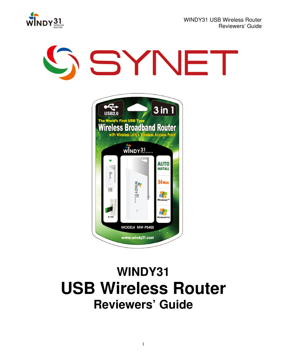 Synet electronic WINDY31 manual USB Wireless Router 