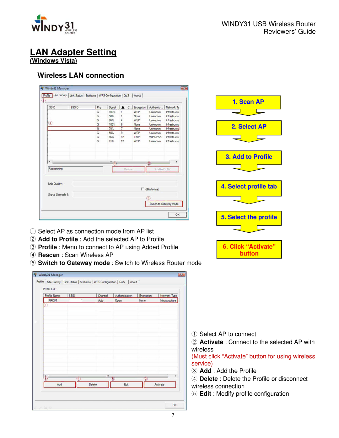 Synet electronic WINDY31 manual LAN Adapter Setting, Wireless LAN connection 