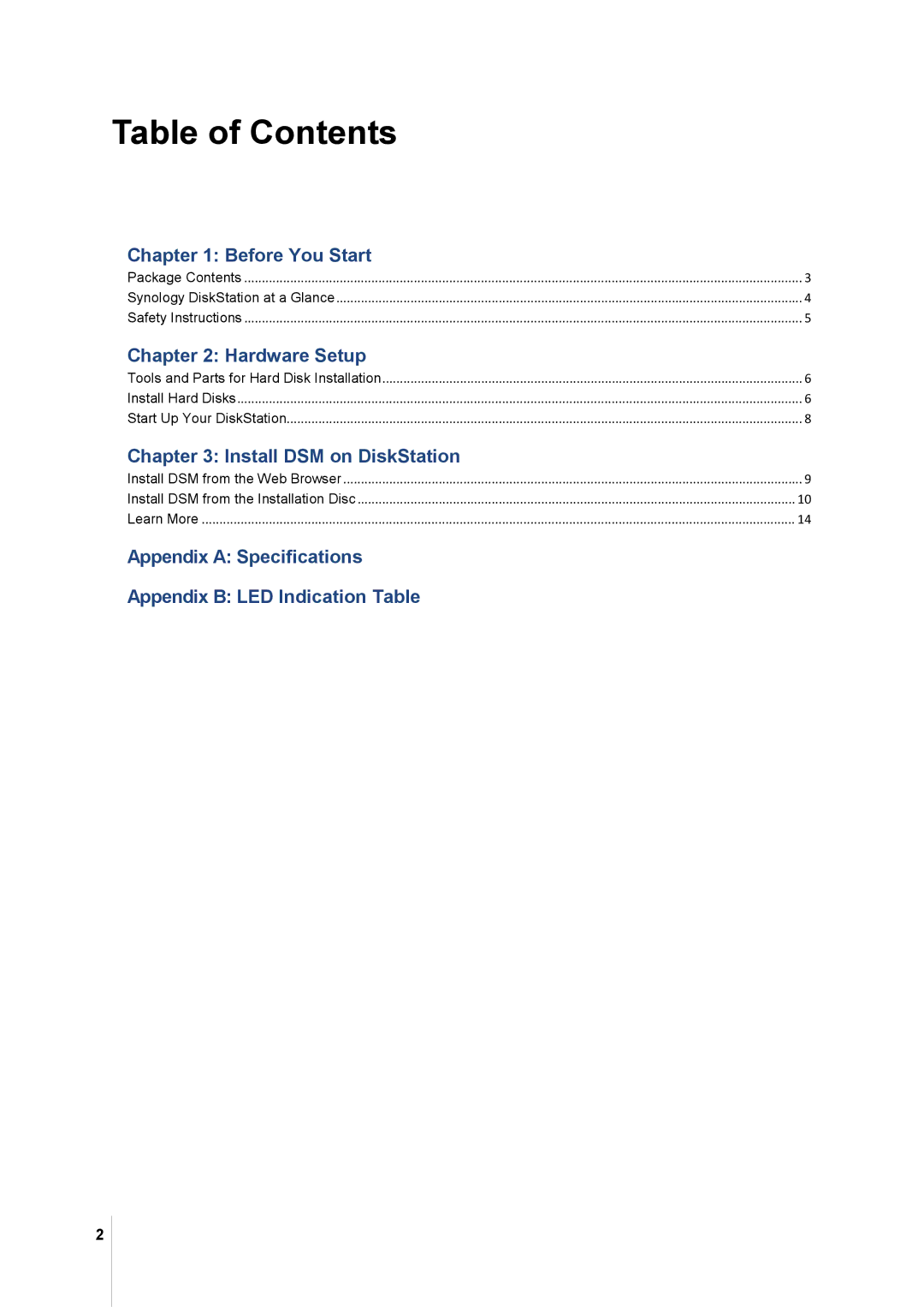 Synology DS213 manual Table of Contents 