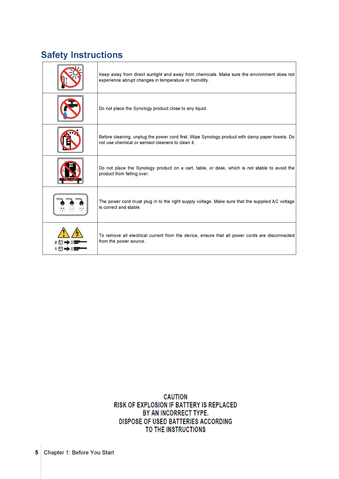 Synology DS213 manual Safety Instructions 