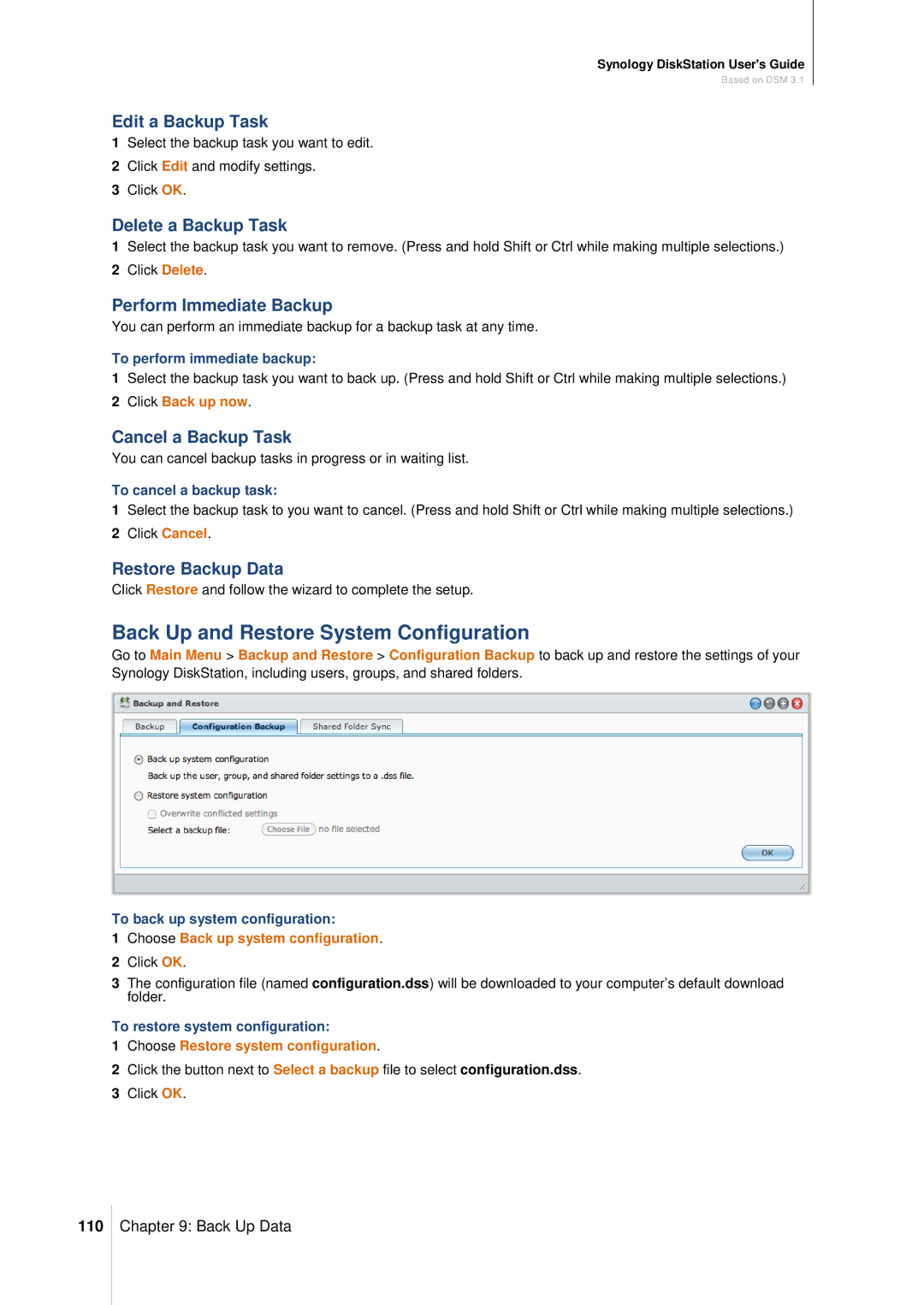 Synology DS411SLIM manual Back Up and Restore System Configuration 