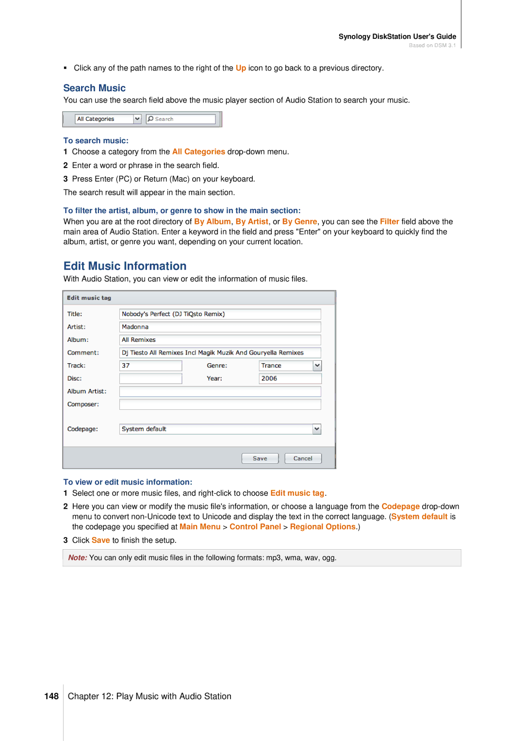 Synology DS411SLIM manual Search Music, 148, To search music 