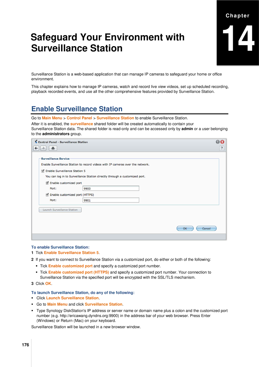 Synology DS411SLIM manual 176, To enable Surveillance Station, Tick Enable Surveillance Station 