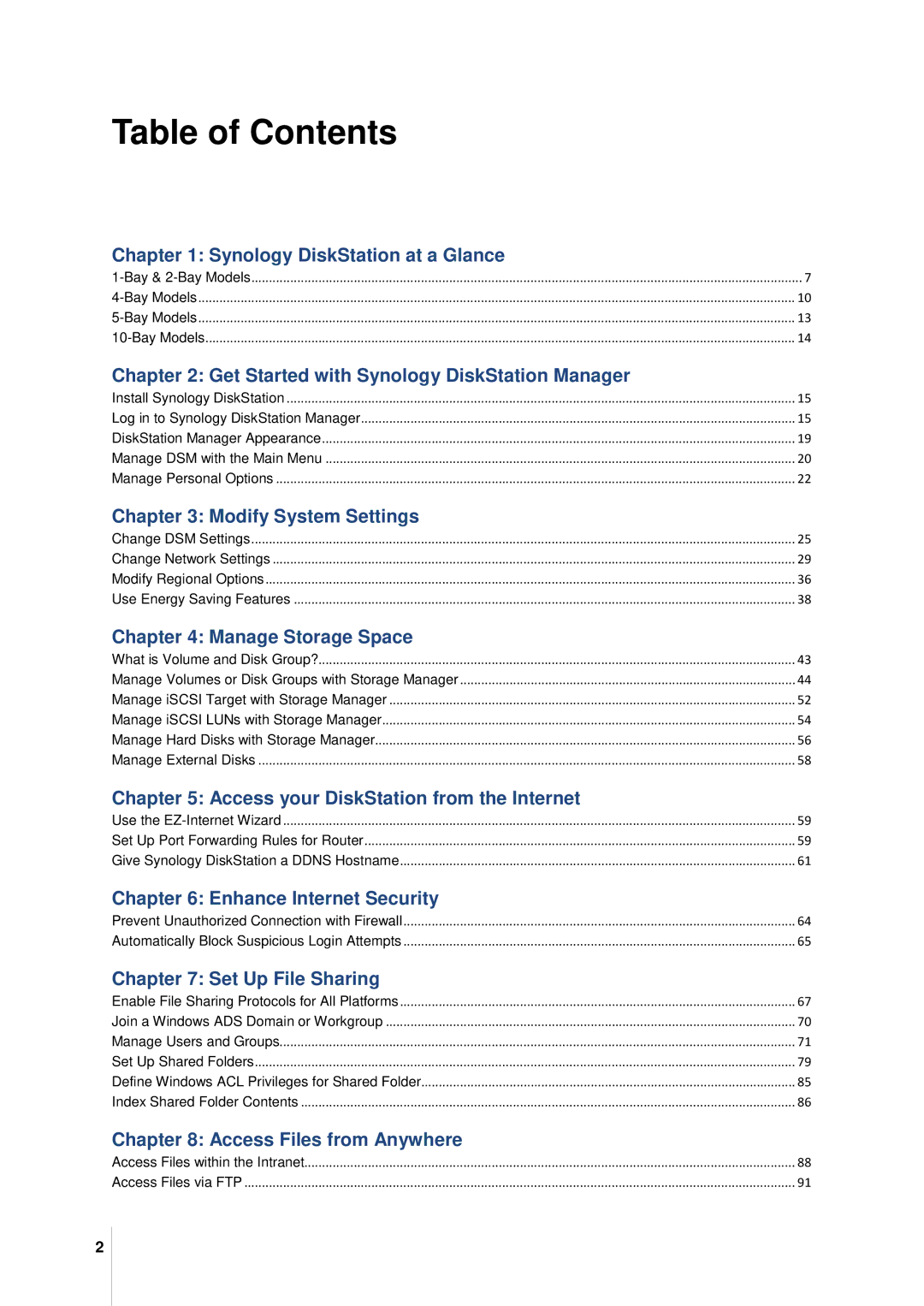 Synology DS411SLIM manual Table of Contents 