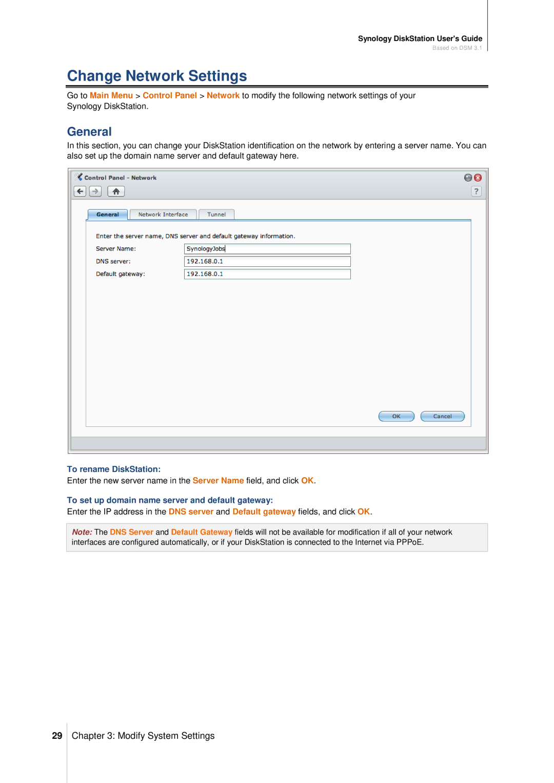 Synology DS411SLIM manual Change Network Settings, General, To rename DiskStation 