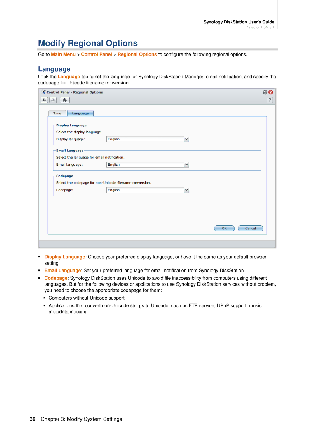 Synology DS411SLIM manual Modify Regional Options, Language 