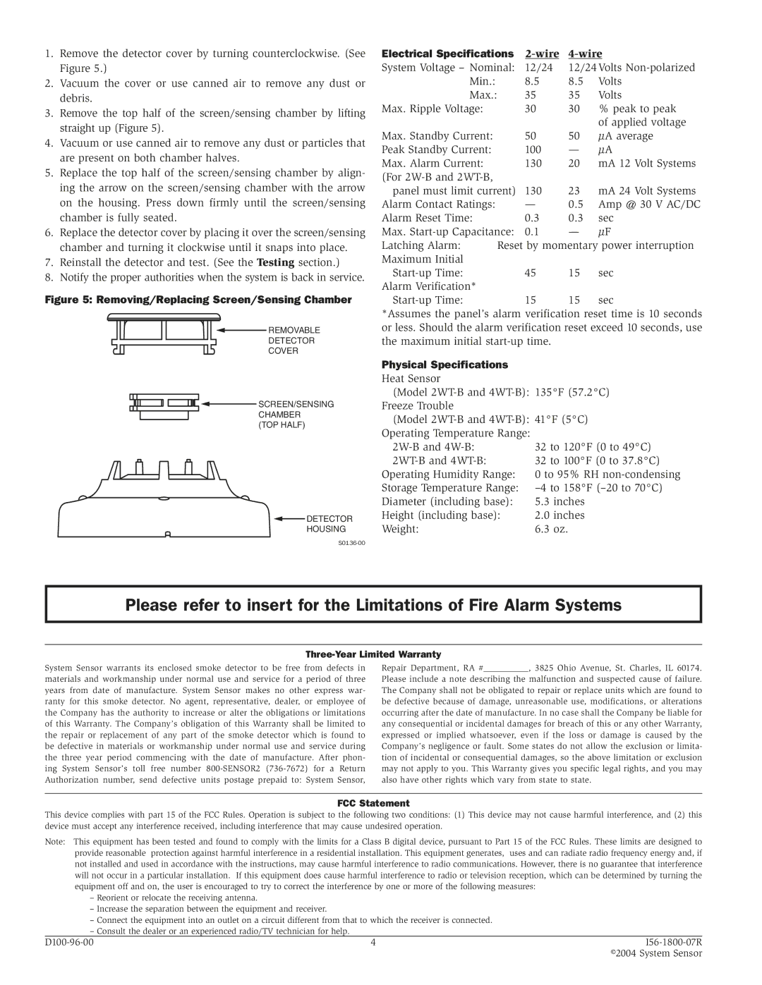 System Sensor 2W-B installation manual Physical Specifications 