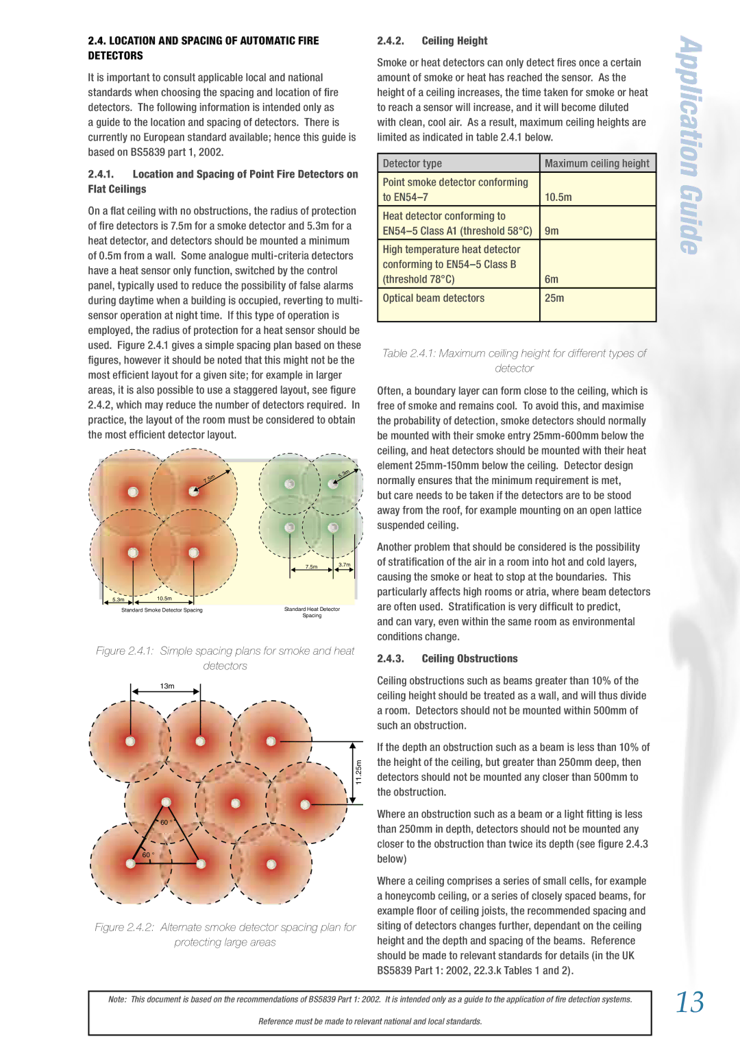 System Sensor BS5839 manual Location and Spacing of Automatic Fire Detectors, Ceiling Height, Detector type 