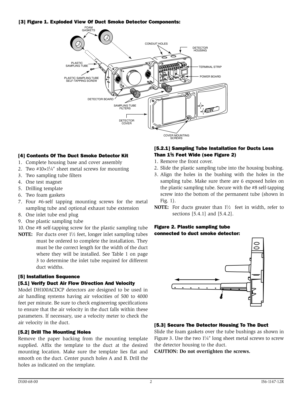 System Sensor DH100ACDCP Contents Of The Duct Smoke Detector Kit, Installation Sequence, Drill The Mounting Holes 