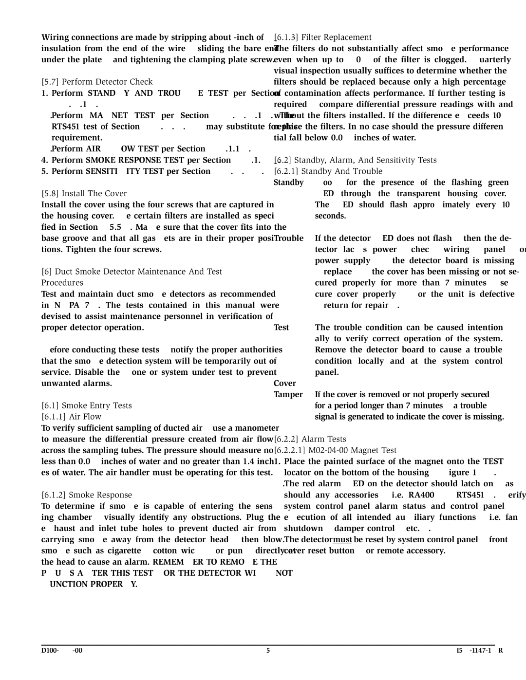 System Sensor DH100ACDCP Perform Detector Check, Install The Cover, Duct Smoke Detector Maintenance And Test Procedures 