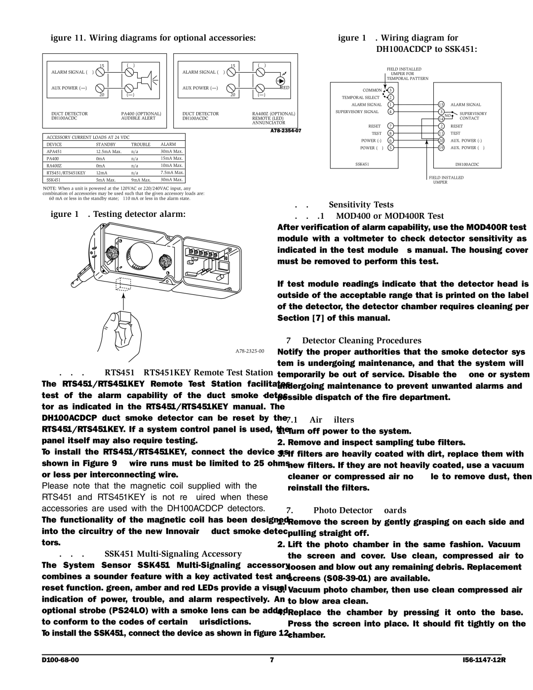 System Sensor DH100ACDCP 2.3 SSK451 Multi-Signaling Accessory, Sensitivity Tests 3.1 MOD400 or MOD400R Test, Air Filters 