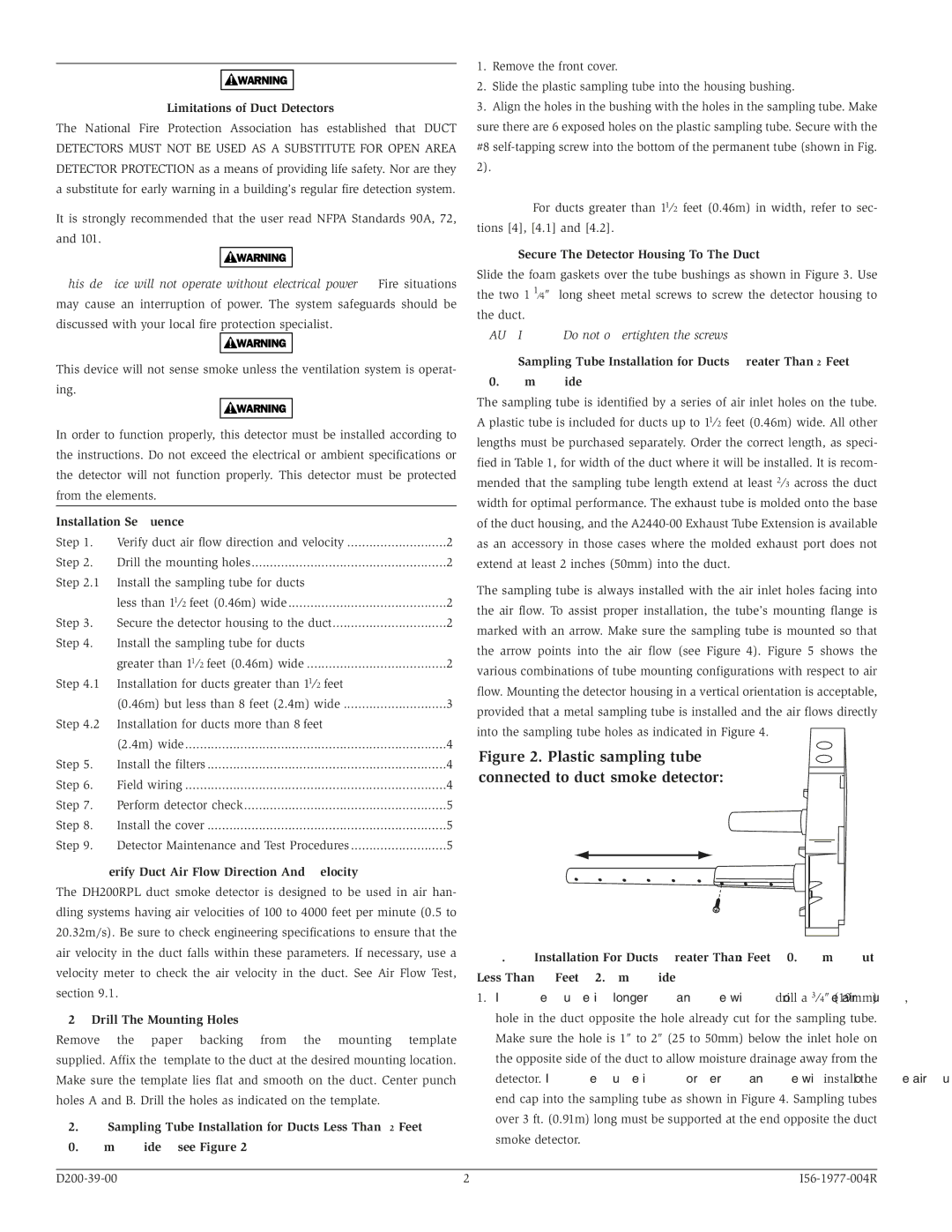 System Sensor DH200RPL Limitations of Duct Detectors, Installation Sequence, Verify Duct Air Flow Direction And Velocity 