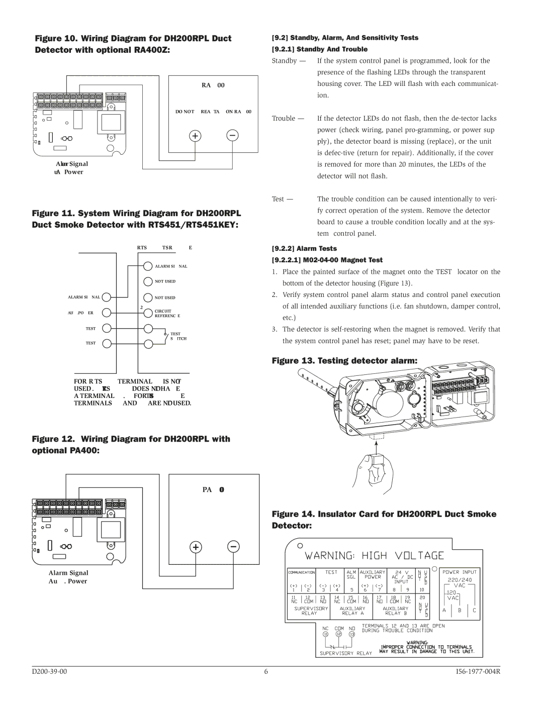 System Sensor DH200RPL Standby, Alarm, And Sensitivity Tests Standby And Trouble, Alarm Tests 2.1 M02-04-00 Magnet Test 