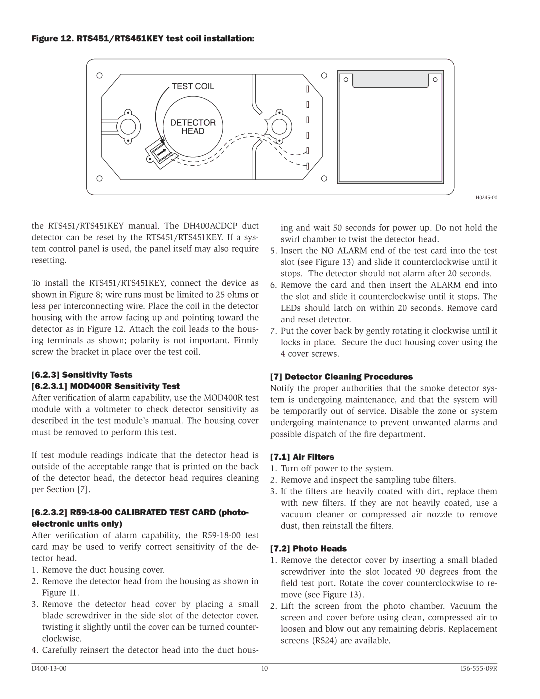 System Sensor DH400ACDCP Sensitivity Tests 3.1 MOD400R Sensitivity Test, Detector Cleaning Procedures, Air Filters 