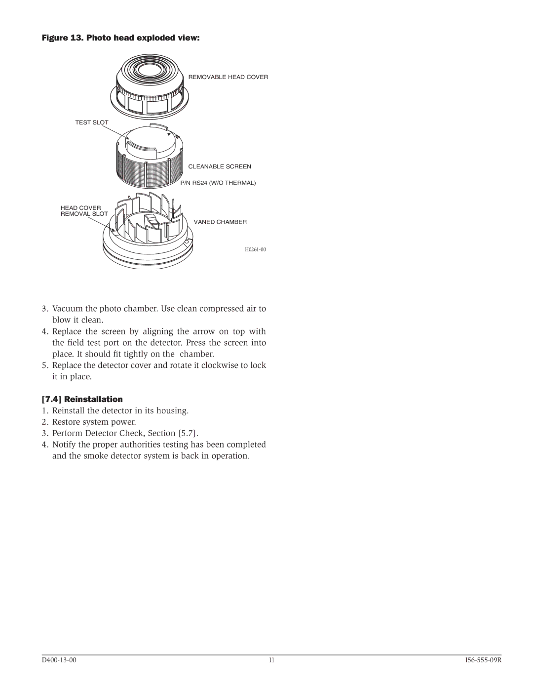 System Sensor DH400ACDCP specifications Photo head exploded view, Reinstallation 