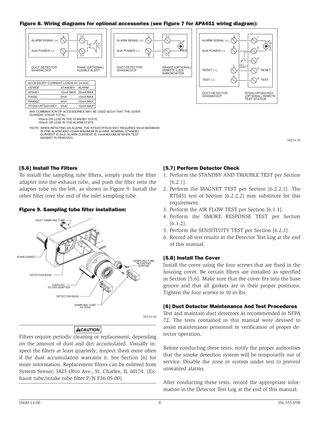 System Sensor DH400ACDCP specifications Install The Filters, Perform Detector Check, Install The Cover 