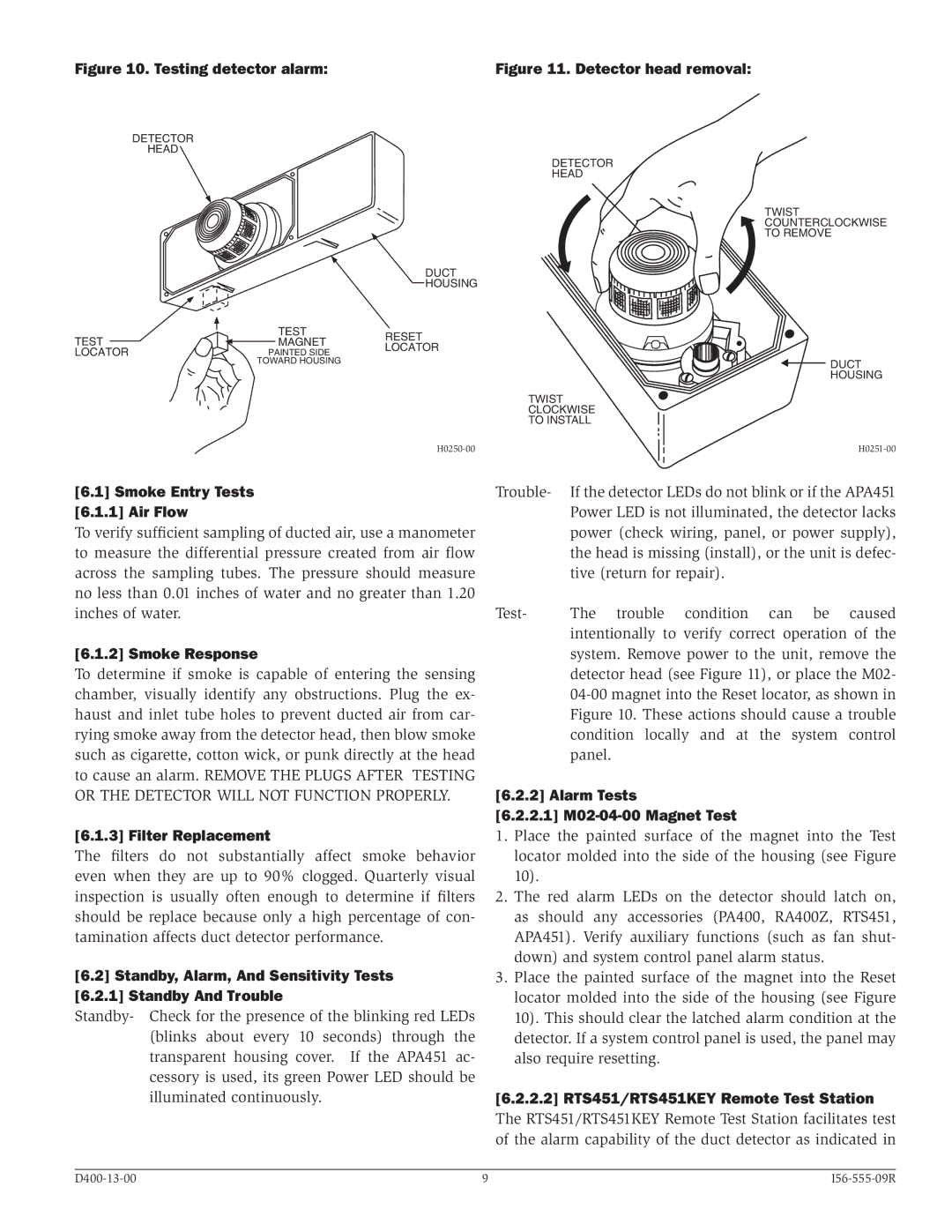 System Sensor DH400ACDCP specifications Smoke Entry Tests Air Flow, Smoke Response, Filter Replacement 