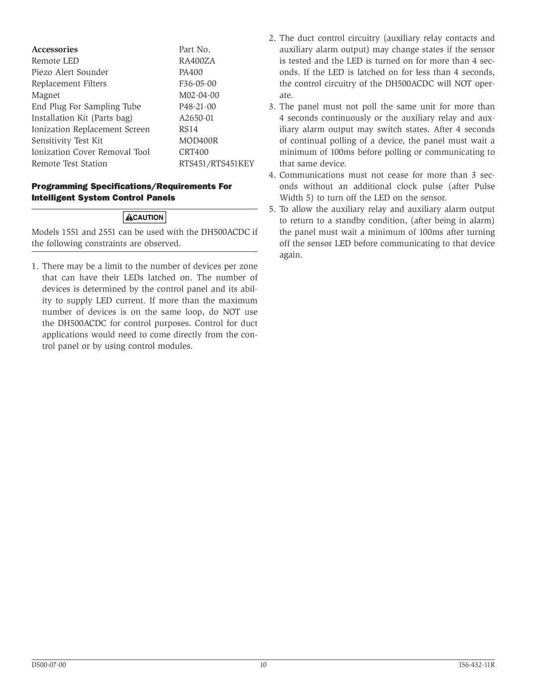 System Sensor DH500ACDC specifications Accessories, RA400ZA 