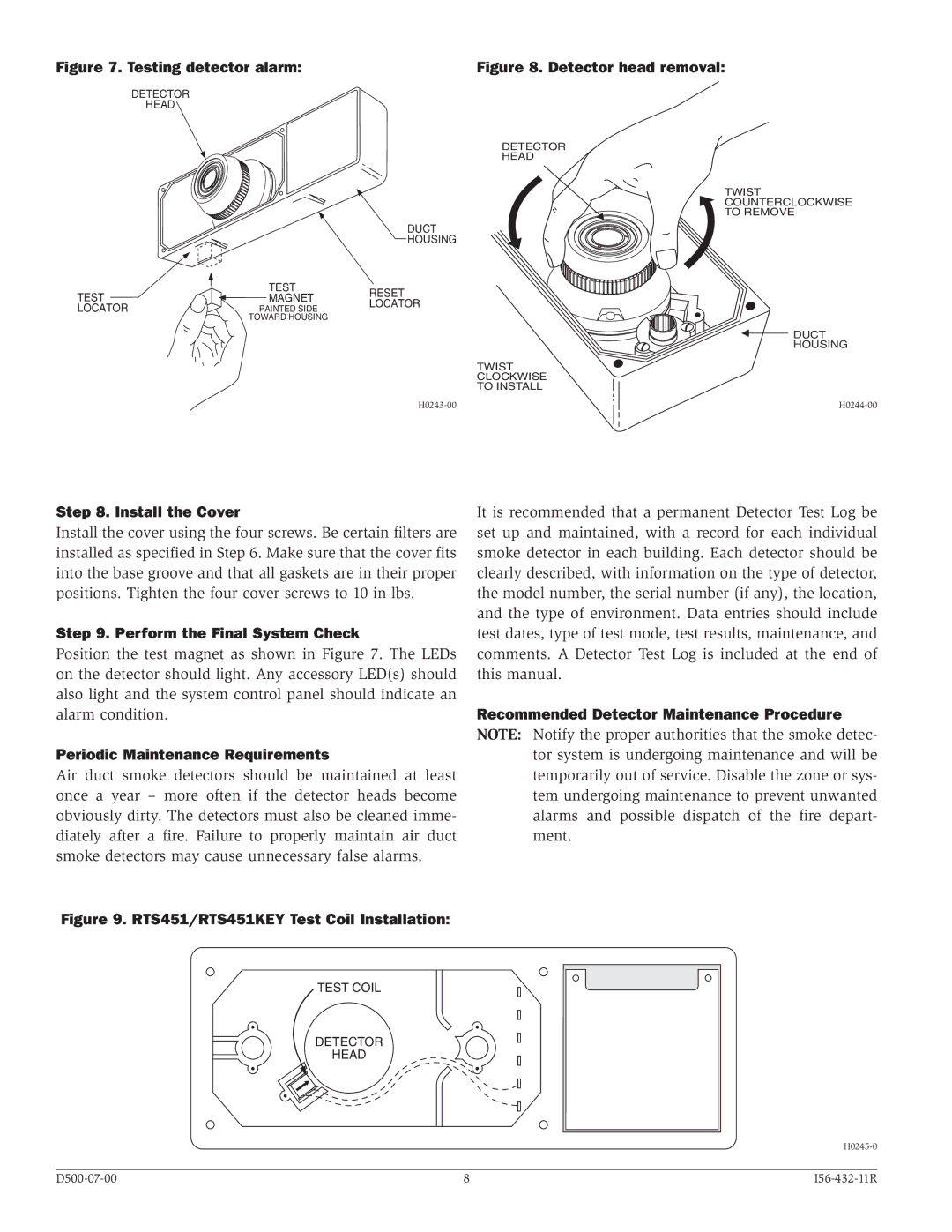 System Sensor DH500ACDC specifications Install the Cover, Perform the Final System Check, Periodic Maintenance Requirements 