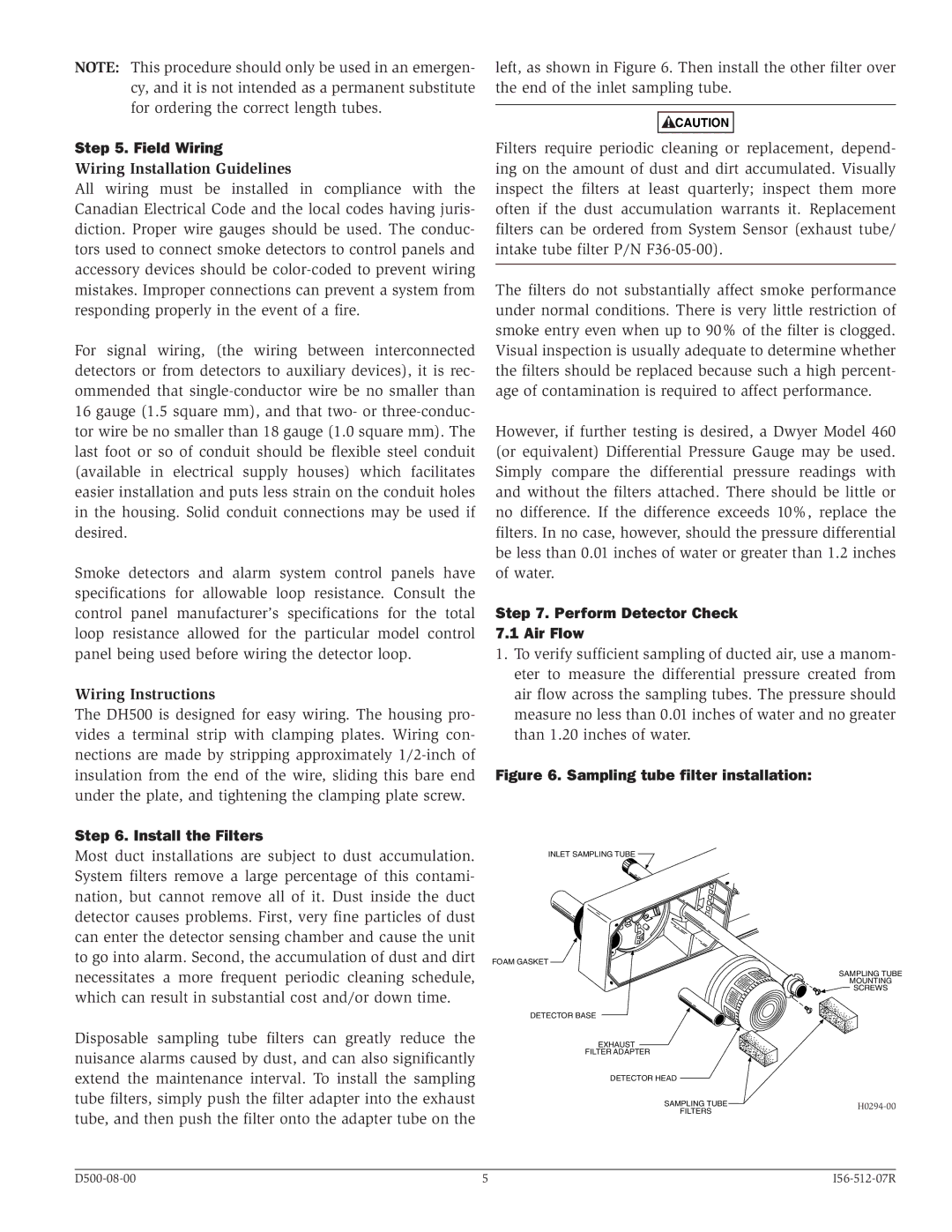 System Sensor Intelligent Air Duct Smoke Detector Housing, DH500 specifications Field Wiring, Wiring Installation Guidelines 