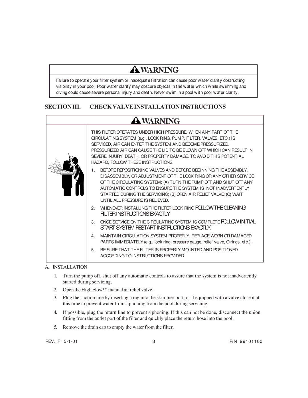 System Works 99101100 manual Section III. Check Valve Installation Instructions 